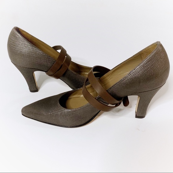 Anyi Lu | Pumps Metallic Leather Point Strap EUC - Picture 3 of 8